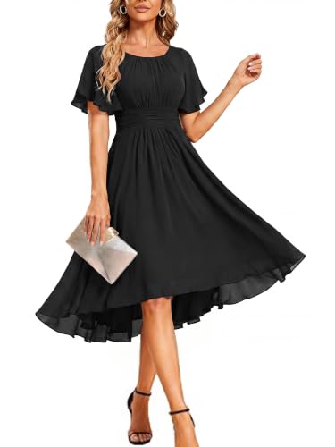 Image of Ever-Pretty Women's Chiffon Crew Neck Empire Waist Wedding Guest Dress Summer Short Sleeve Semi Formal Dresses 02053