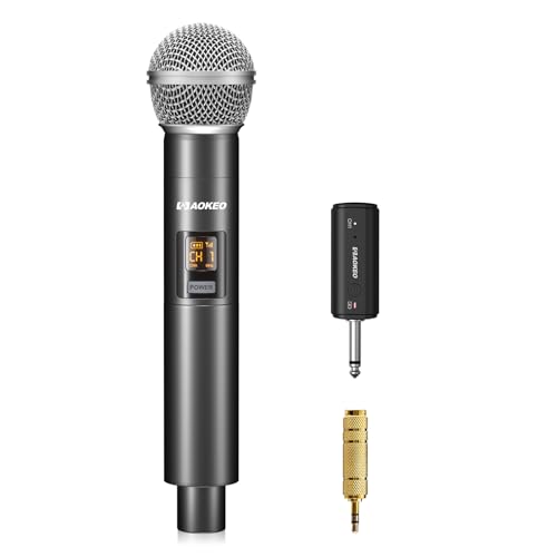 Aokeo Wireless Microphone for Mic Input, UHF Metal Dynamic Handheld Multipurpose Mic with...
