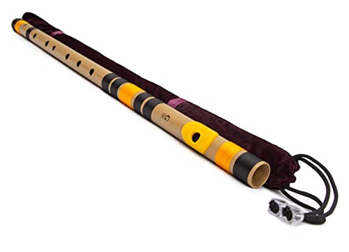 Flûte indienne Bansuri 65 cm en G, taille parfaite pour débuter. Construction en fibre de verre + housse en velours Cover