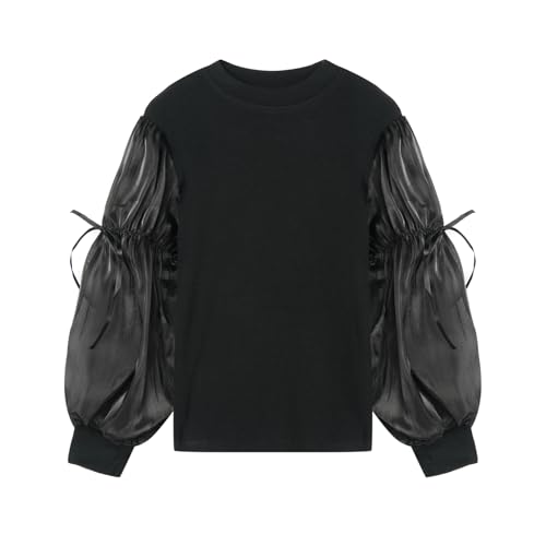 Image of LittleSpring Girls Puff Long Sleeve Shirt with Sheer Mesh Sleeve