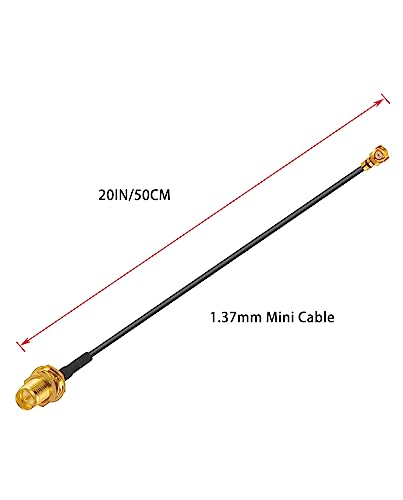 Vecys 2PCS U.FL IPEX to RP-SMA Female Low Loss Coaxial Cable 20" /50CM U.fl/IPEX 1.37mm Coaxial Pigtail Cable for Wireless Routers Mini PCIE Network Cards PCI Wi-Fi WAN Repeater - Image 2