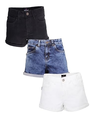 Image of KiddoPanti Girls Tight Length Rollup Denim Shorts with Lavender and Pink 3D Crochet Flowers