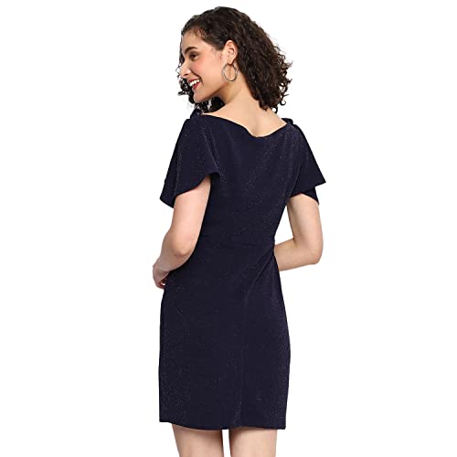 Image of Latin Quarters Solid Polyester Round Neck Women's Midi Dress