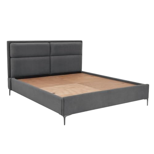 Image of Wakefit Bed | King (78 X 72) Solid Wood Bed, Upholstered, Without Storage, 3 Year Warranty - Zewail - Velvet Space Grey