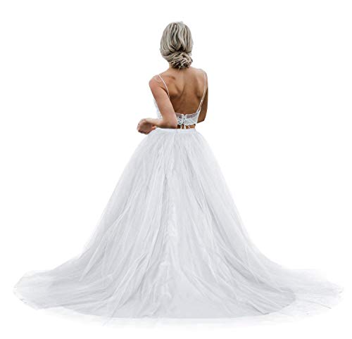 Women Wedding Detachable Train Overskirt Bridal Long Train Floor Length Tulle Skirt (White, Small-Medium) #TOP1