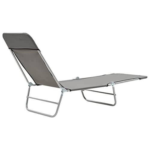 Chaise Lounge,Foldable Patio Sun Chair,Portable Adjustable Lounger For Outside Camping Sunbathing Beach, Folding Sun Loungers 2 Pcs Steel And Fabric Gray #TOP6