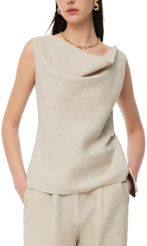 GOELIA Linen Cowl Neck Tops for Women Trendy Summer Sleeveless Fo...