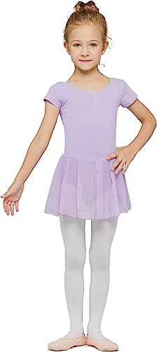 MdnMd Toddler Ballet Leotards for Girls Dance Leotards with Skirt Gymnastic Ballerina Outfit Dress Classic Short Sleeve3