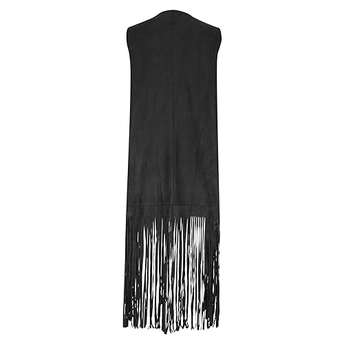 Women Fringe Tassel Vest 70s Vintage Western Cowgirl Long Waistcoat Faux Suede Sleeveless Jacket Shacket Fall Outwear4