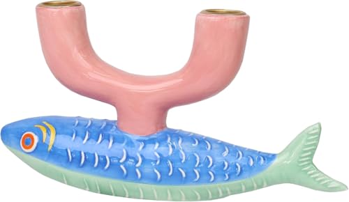 Talking Tables Portavelas de cerámica, Soporte cónico para Interiores y Exteriores, decoración de Mesa de Peces mediterráneos, día de la Madre, Regalos, Centro de Mesa, decoración del hogar de