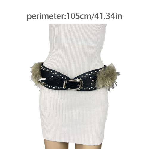 Studded Waistband for Women Elegant Furred Plush Luxurious Belt Maillard Color Retro Girdle Belt Stylish Punk4