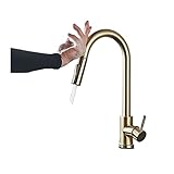 BKGDO Automatischer Sensorarmatur, Küchenarmatur, Induktiv, Touchscreen, Wassersparend, Edelstahl, Mischbatterie für Wasserhahn, Induktive Batterieleistung (Farbe: gebürstetes Gold)