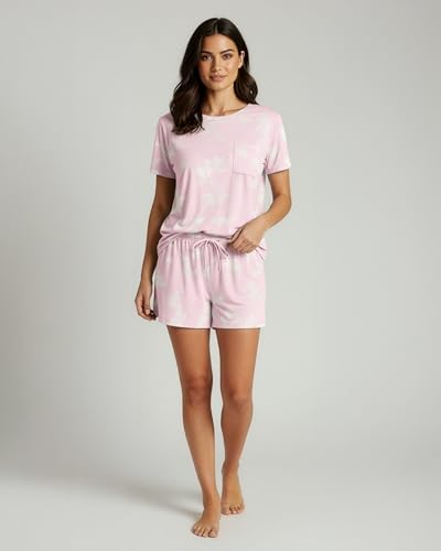 Image of Real Essentials 2 Pack: Women's Short Sleeve Pajama Short Set - Comfy Lightweight Soft Lounge Sleepwear (Plus