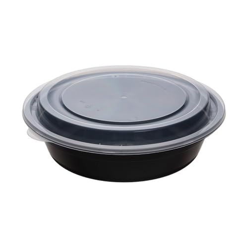 Meal Prep Containers with Lids, Round Shape, 50 Packs (100 Pieces) 16 Oz, Black Color, Meal Bowls, Round To Go Containers, BPA-Free, Freezer & Dishwasher Safe