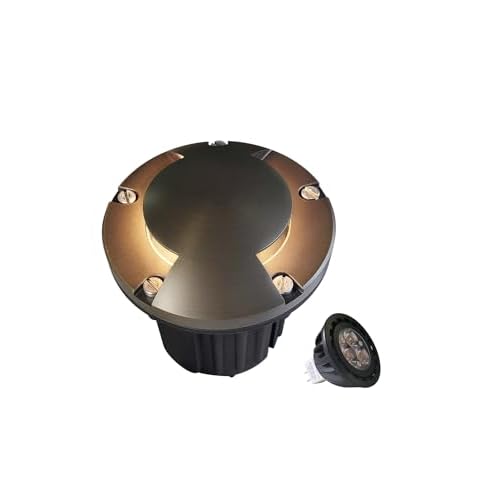 MALORY Brass Top Cover Landscape Well Lights,(5''H) 12V Low Voltage Outdoor In Ground Lights,Landscape Lighting for Pathway, Driveway and Garden (Two-Direction Turret, 1-Pack with Bulb) 1-pa