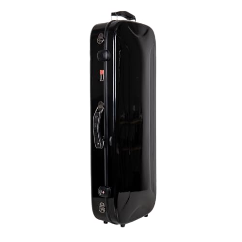 Image of Crossrock Fiberglass Mandolin Case - Oblong for A & F-Style (Universal Fit) | Black Gloss, Forest Green Velvet, TSA Lock, Hygrometer, Backpack Straps - Pro Travel Series