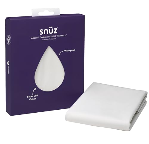 Snuz Waterproof Crib Mattress Protector for SnuzPod5 SnuzPod3 & Studio - Super Soft Brushed Cotton Cot Mattress Protector with Dust Mite Barrier Machine Washable Crib Sheets 44x80cm
