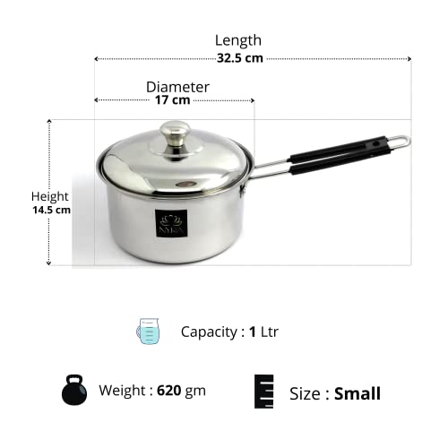 Image of NYRA Stainless Steel Induction Base Flat Bottom Sauce Pan with Lid - Available in 3 Sizes (Small - 1 LTR)