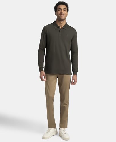 Image of Jockey 3914 Men Super Combed Cotton Rich Solid Full Sleeve Polo T-Shirt with Ribbed Cuffs