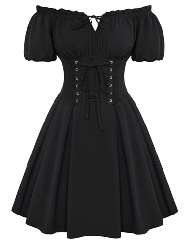 Scarlet Darkness Renaissance Costume Women Corset Dress Mini Off Shoulder Fairy Dresses Black M
