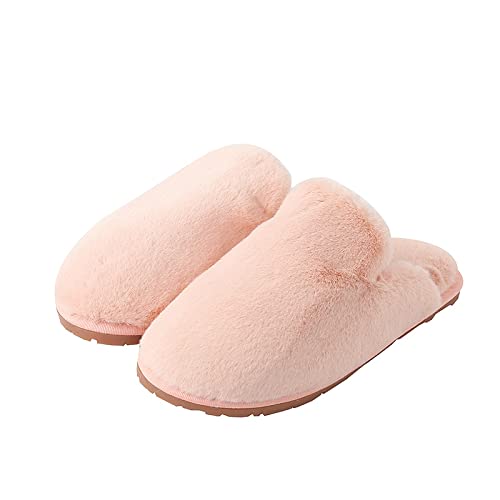 Women's Cozy Plush Slippers, Fluffy Faux Fur Open-Toe Slides with Cushioned Insole, Flexible Anti-Skid Rubber Sole, Indoor Outdoor House Shoes