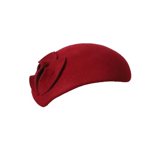 Image of Flower Womens Dress Fascinator Wool Felt Fedora French Pillbox Hat Party Wedding Teardrop Beret