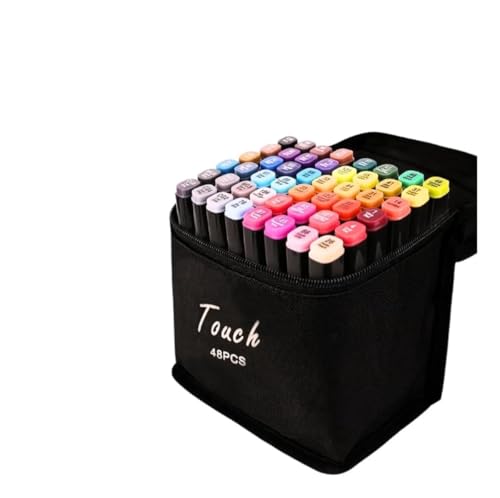 Conjunto de Canetas Marcador Permanente Canetinhas para Colorir Touch com Ponta Dupla para Desenhos Profissional e Escolar com Duas Pontas Hidrográficas com Estojo para Transporte Brashopmall® (48)