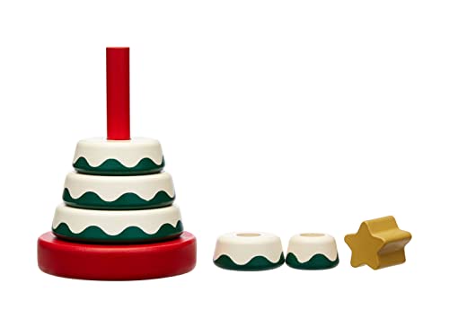 Image of Pearhead Wooden Christmas Tree Stacking Toy Set, Holiday Toys for Toddlers