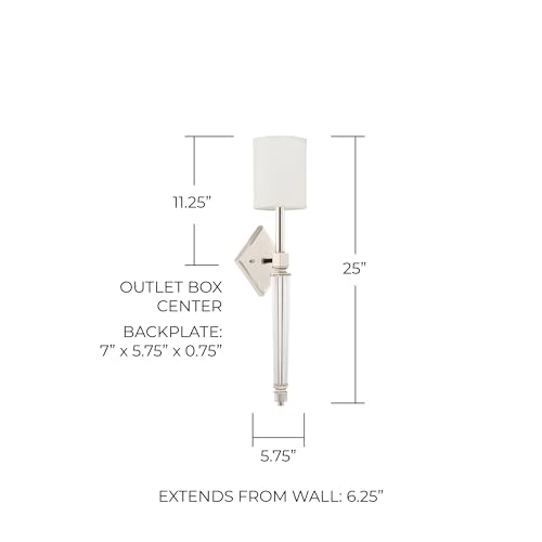 Image of Capital Lighting 628412PN-684 Markle Decorative White Fabric /K9 Crystal Torchiere Wall Sconce, 1-Light 60 Watt, 25 inch H x 6 inch W, Polished Nickel