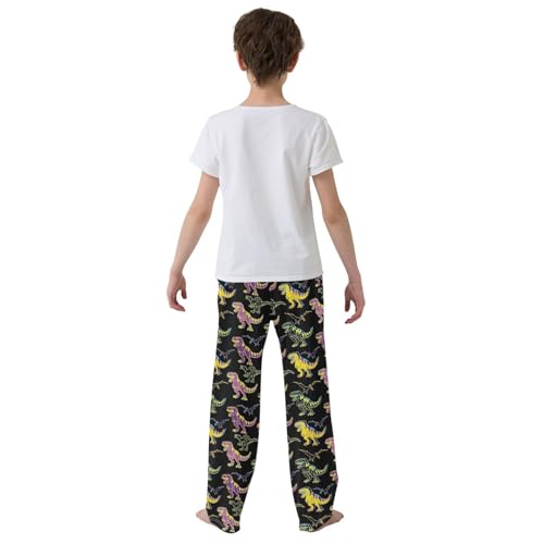 ZZXXB Colorful Dino Pattern Boys Long Pants Soft Trousers Elastic Waist Kids Lounge Bottoms with Pockets S-XL3