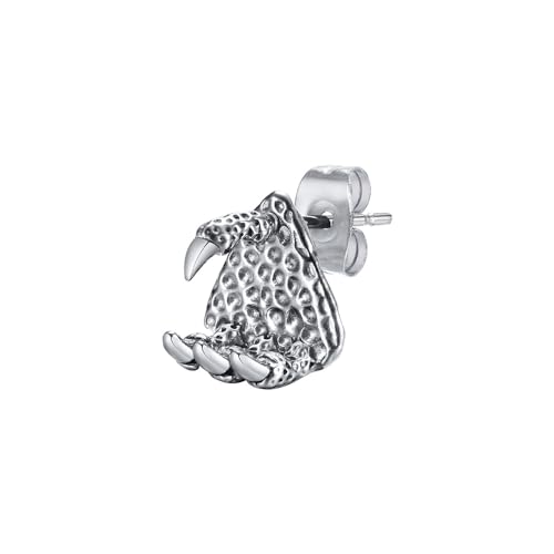 ピアス メンズ リング ステンレス フープピアス 金属アレルギー対応 シルバー 片耳 ブランド 花 揺れる 動物 菊文 竜の爪 蛇 カッコイイ 誕生日 クリスマス プレゼント (竜の爪)