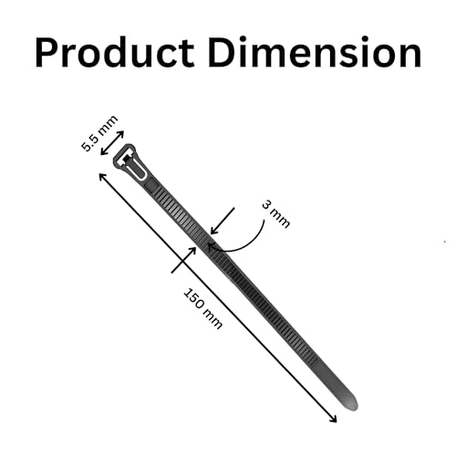 Hian Reusable Releasable Zip Ties | 6 Inch, Black, Pack of 100 | Durable Nylon Material | Hassle-Free Cable Management & Quick Adjustments | Ideal for Home, Office, Electronics & DIY Projects