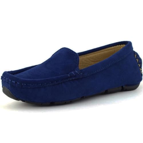 Ppxid T0424-0236 Girls Boys Suede Leather Slip-On Loafers Casual Boat Shoes Dress Shoes Oxford Flats-Blue 4 Us Size