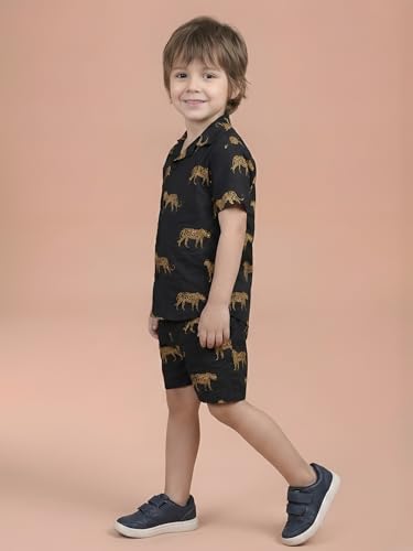 Image of POLKA TOTS Boys 100% Cotton Vacation Wear Co-ord Set | Trendy Printed Shirt & Shorts Combo for Kids | Breathable Summer Beach Outfit for Toddlers & Infants | Lightweight Daily Wear & Night Suit