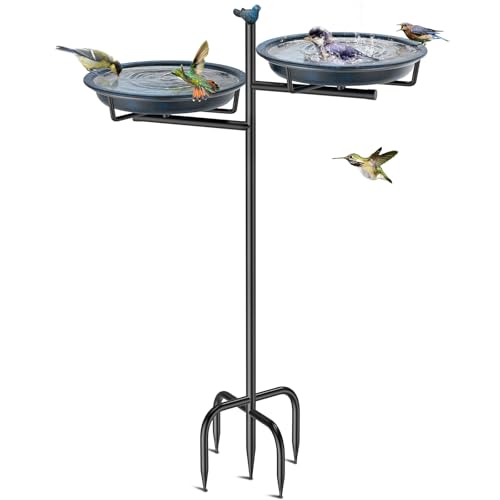VeyFolzin.st 2-in-1 Metal Bird Bath for Outside Vintage Freestanding Birdbaths Feeder Bowl Stable & Easy to Clean Birdfeeder for Outdoors Garden Yard Lawn Decor (Vintage Blue)