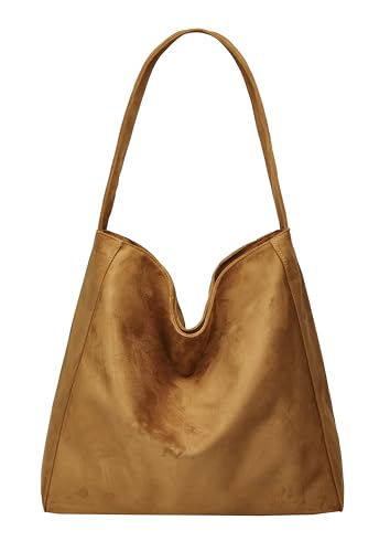 Image of Vintage Suede Hobo Bags for Women - Retro Shoulder Tote Purse Carryall Travel Bag