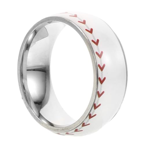 Parliky Men's Baseball Ring Titanium Steel Wedding Band Circular Ring Sports Ball Design