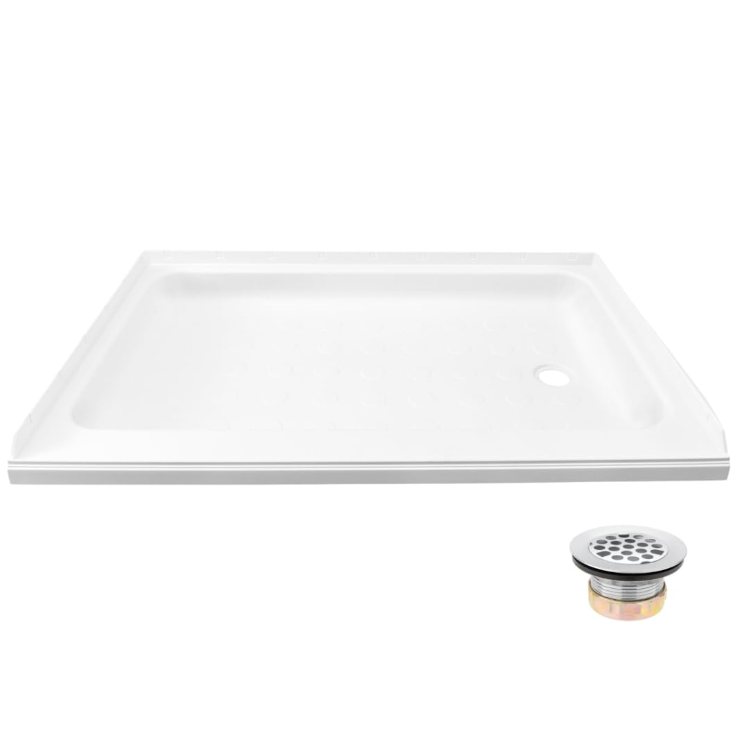 Tough Grade 24" x 36" White Shower Pan with Drain | Right or Left Side | with or Without Drain Fitting | for RV, Camper, Travel Trailers, 5th Wheels (