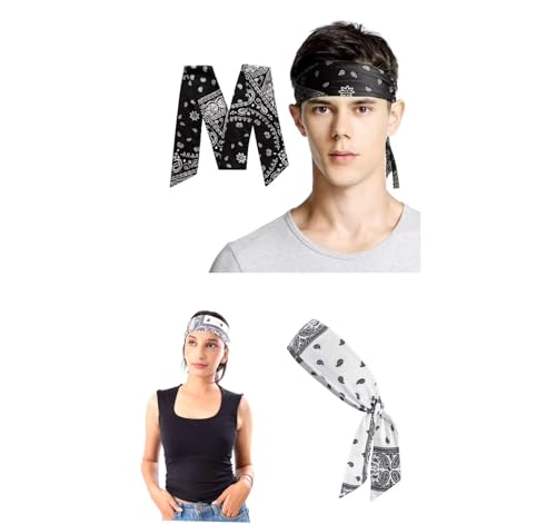 Image of Sweat Sweatband Headband Men, Ninja Headbands, Sports Head Tie, Mens Paisley Headband Long Hair, Athletic Head Band - Combo