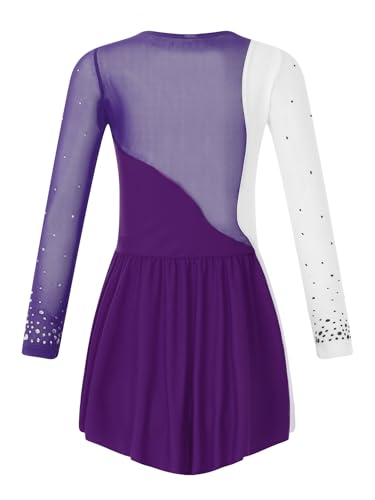 Shinsto Kids Girls Figure Skating Dress Long Sleeves Ballet Dance Skirted Leotards Gymnastics Outfits Purple 12 Years thumb #1