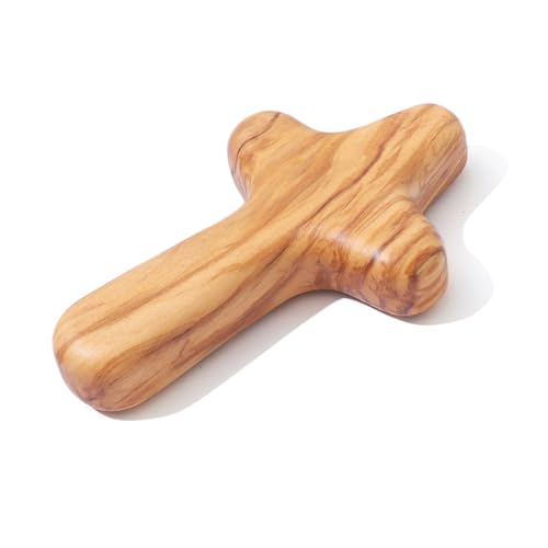 KOMI 4" Olive Wood Healing Comfort Hand Cross With Pouch - Wooden...