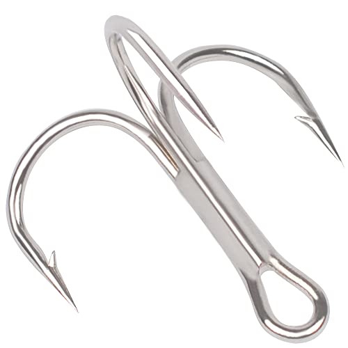 AMHDV 100pcs Triple Treble Hooks for Freshwater Saltwater (Silver, 4#)