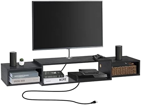 Vicodabo 55" Floating Wall TV Cabinet Stand with Power Outlet, Wall Mounted Wood Media Console, Modern Entertainment Center for Living Room,Bedroom (Upgraded Black Color)