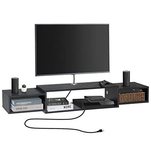Vicodabo 55" Floating Wall Tv Cabinet Stand With Power Outlet, Wall Mounted Wood Media Console, Modern Entertainment Center For Living Room,Bedroom (Upgraded Black Color) #TOP1
