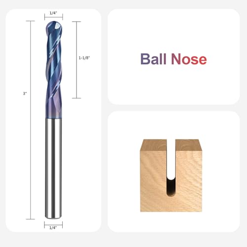 Image of SpeTool Ball Nose CNC Spiral Router Bits, Double Flutes Carbide End Mill 1 /4 Inch Shank with TAC Coating, 3 inch Over Length