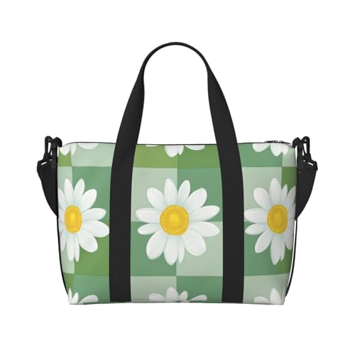 Travel Duffle Bag White Daisy Plaid Weekender Overnight Bags Luggage Bag for Women Men Waterproof Sports Gym Bag Hand Bag with Shoulder Strap