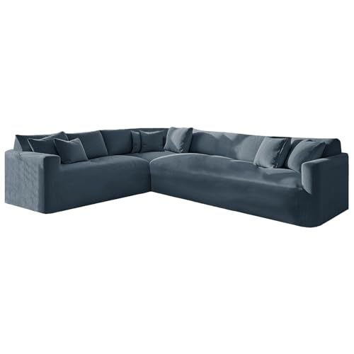 KYJSW L Shape Corner Sofa Cover Stretch Velvet Sectional Couch Covers 1/5/6/7 Seater Sofa Slipcovers Soft Non-Slip Furniture Protector (Grey blue,6 Seat-2C3 3 PCS)