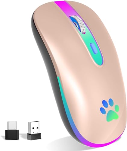 KBCASE Souris sans Fil Rechargeable, Souris Bluetooth Rétroéclairée de 7 Couleurs avec Mini récepteur USB de 2,4G, Souris Gamer pour PC, Mac, Ordinateur...