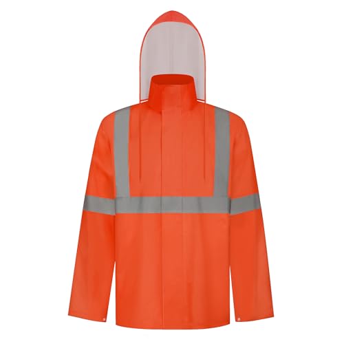 Image of TCCFCCT High Visibility Rain Gear for Men Waterproof High Vis Rain Jacket, Class 3 Hi Vis Rain Coat for Men with Hood, Lightweight Rain Suits for Mens Outdoor Activities, 4XL-5XL Orange NP
