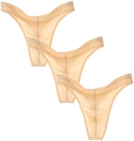 3 Pack Men's Thongs G String Ice Silk Low-Rise Panties Nude US Size S